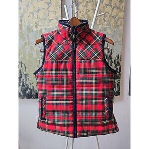 J. Crew Tartan Plaid Mountain Puffer Velvet Trim Vest Sz Small H2712  Rt $138